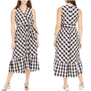 J Crew Sleeveless faux-wrap Midi Dress In Gingham Plaid Cotton Poplin, Size 2